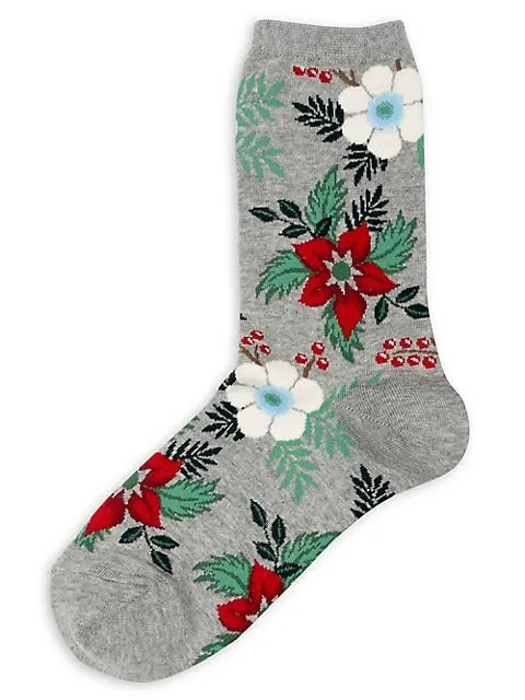 "Christmas Poinsettia" Cotton Crew Socks by Hot Sox sold by Great Sox product image thumbnail 2