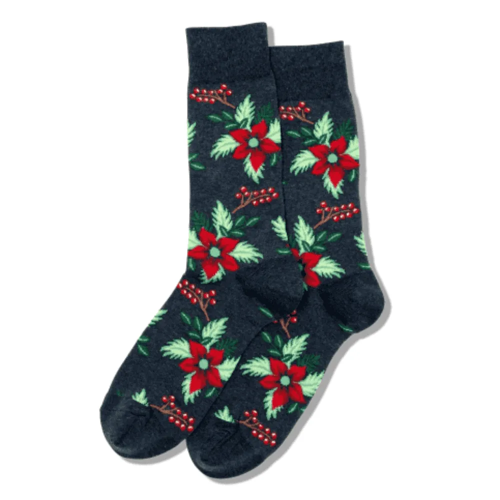 "Christmas Poinsettia" Cotton Crew Socks by Hot Sox sold by Great Sox