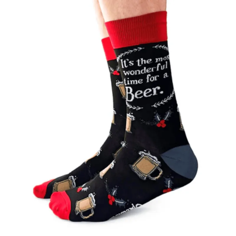 "It's a Wonderful Beer" Cotton Crew Canadian Socks by Uptown Sox - Large sold by Great Sox