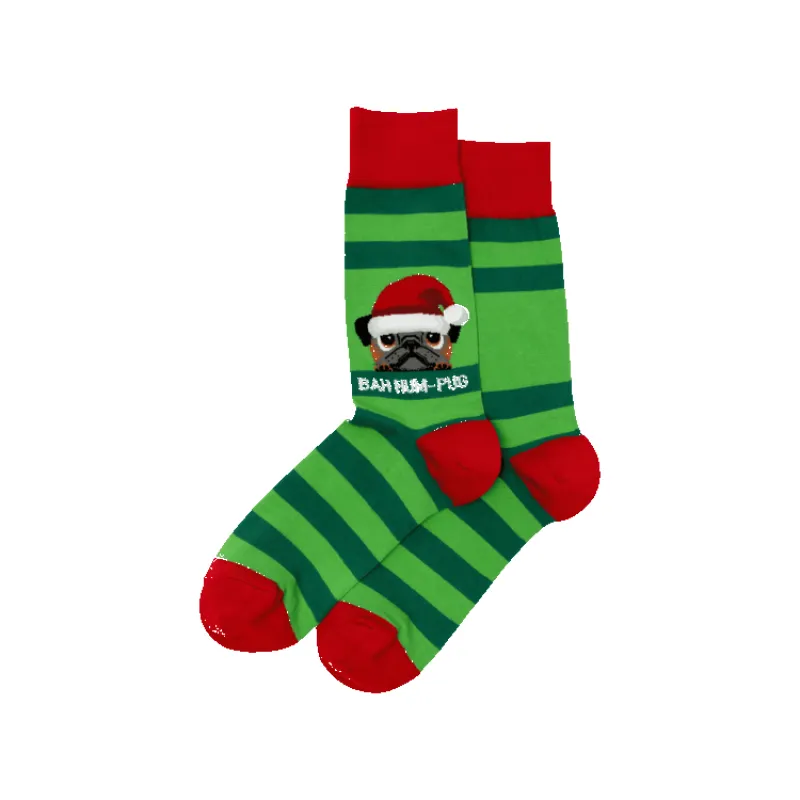 "Bah Hum-Pug" Cotton Crew Socks by Hot Sox - Large (CLEARANCE) sold by Great Sox