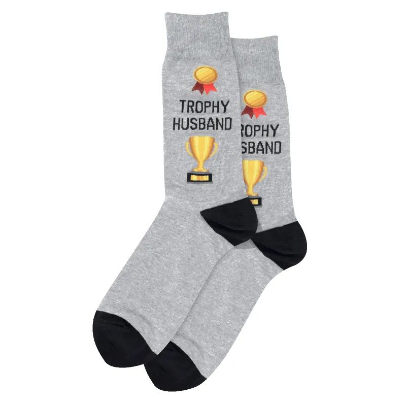 "Trophy Husband" Cotton Crew Socks by Hot Sox - Large sold by Great Sox