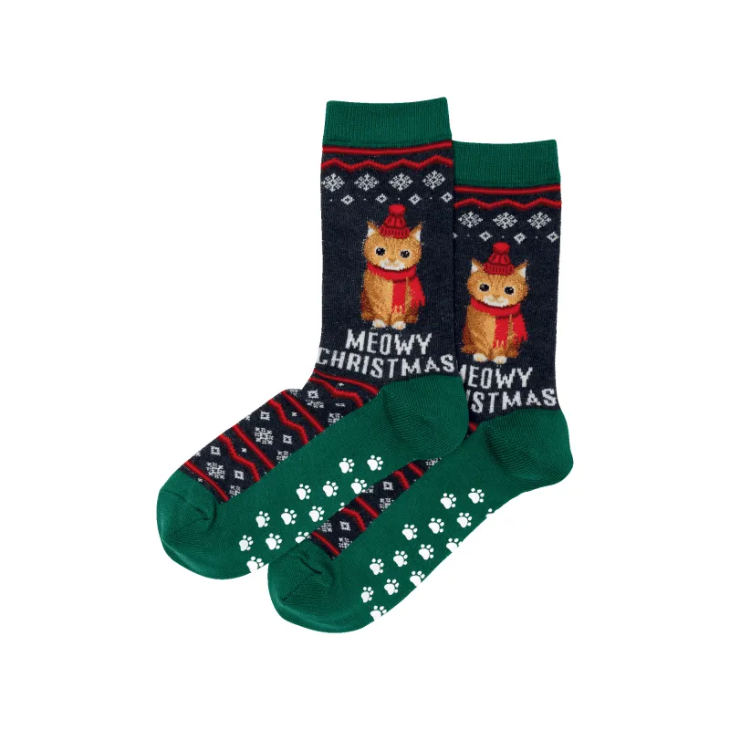 "Meowy Christmas" Crew Socks by Hot Sox - Medium sold by Great Sox