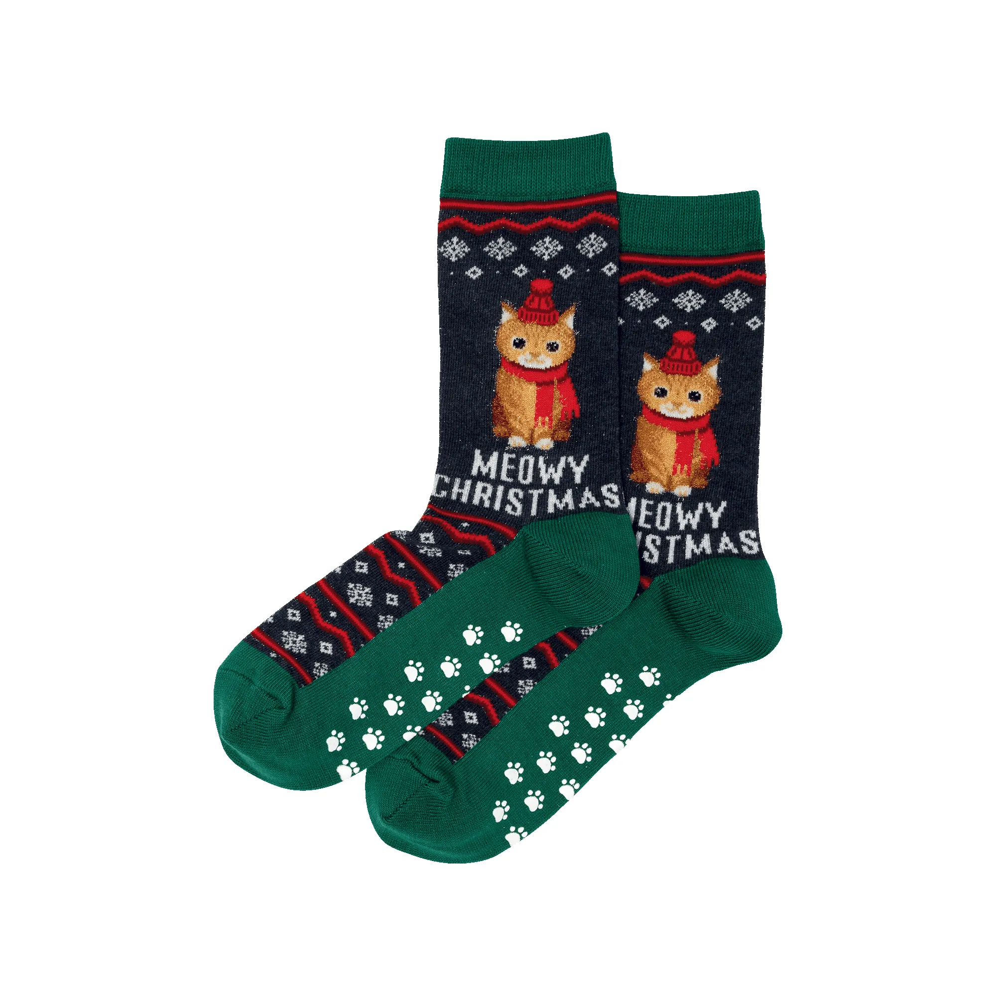 "Meowy Christmas" Crew Socks by Hot Sox - Medium sold by Great Sox