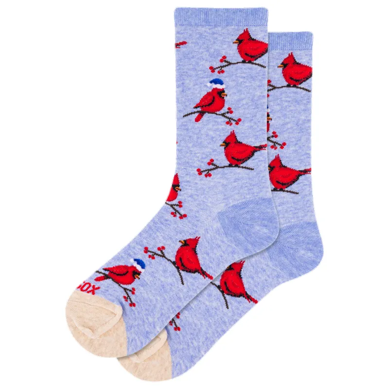 "Christmas Cardinal" Cotton Crew Socks by Hot Sox - Medium made by Hot Sox