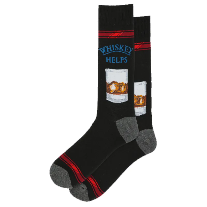 "Whiskey Helps " Cotton Crew Socks by Hot Sox - Large sold by Great Sox