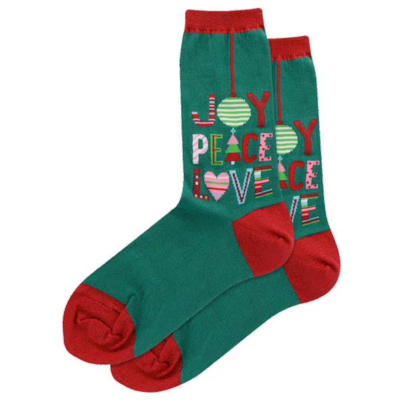 "Joy Peace Love" Cotton Crew Socks by Hot Sox - Medium sold by Great Sox