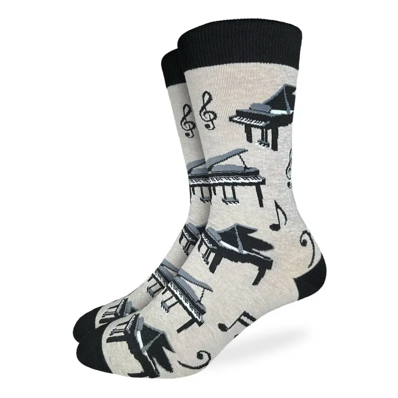 "Piano" Cotton Crew Socks by Good Luck Sock - Large made by Great Sox