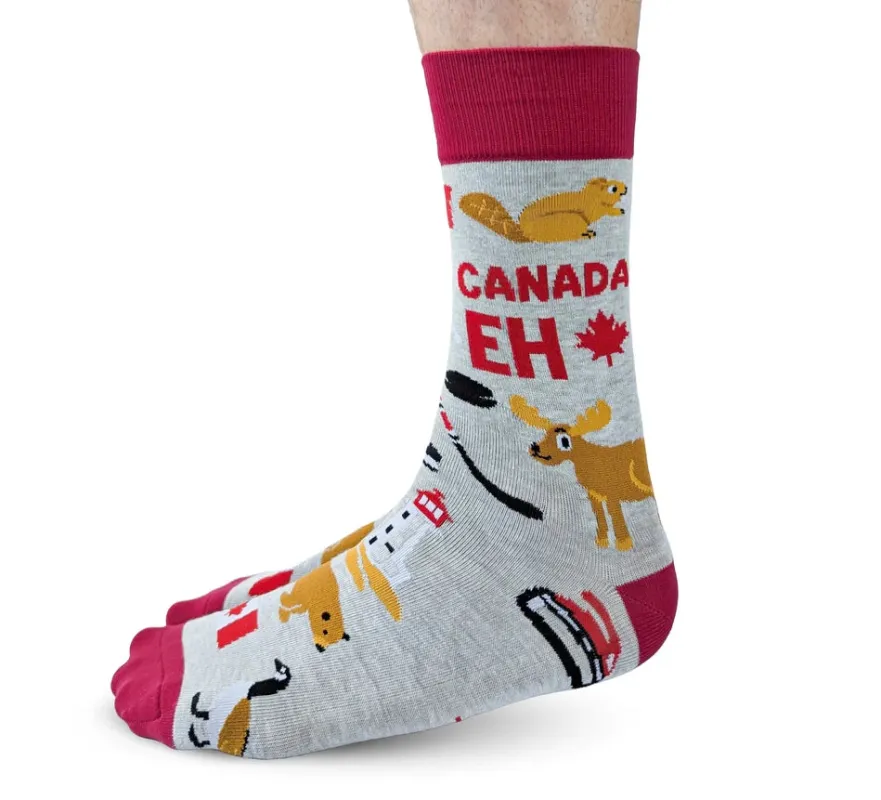 "Canada Eh" Cotton Crew Socks by Uptown Sox - Large sold by Great Sox