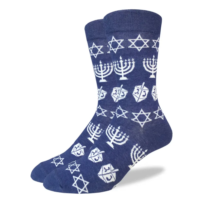 "Hanukkah" Cotton Crew Socks by Good Luck Sock - Large (CLEARANCE) sold by Great Sox