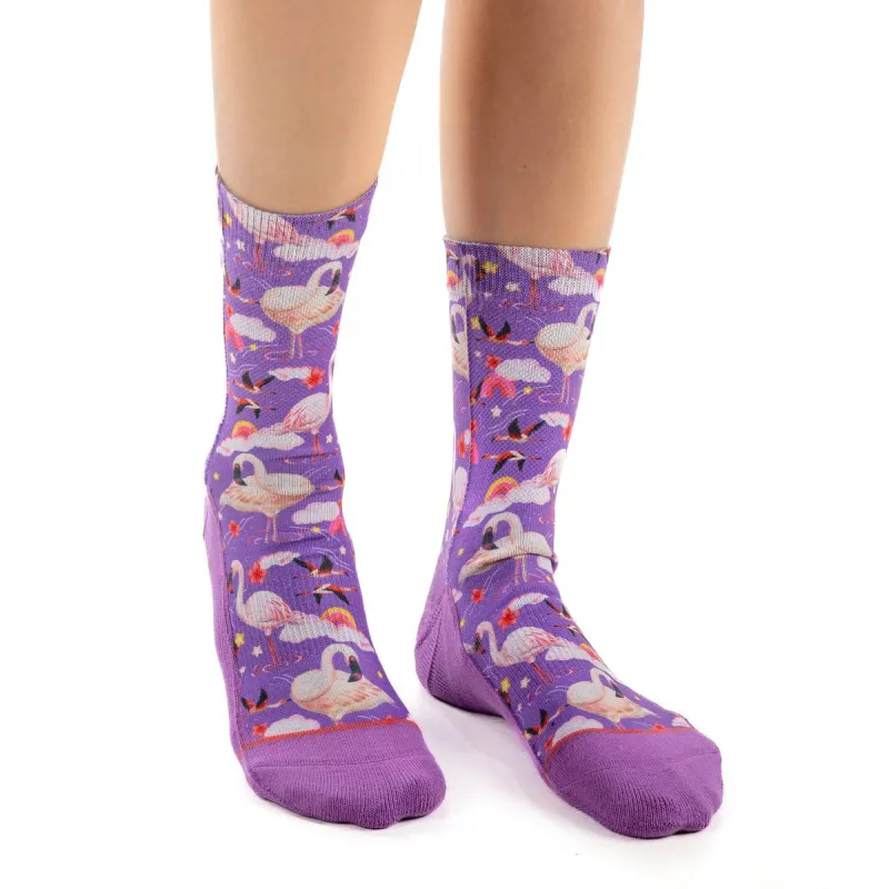 "Flamboyance of Flamingos" Active Crew Socks by Good Luck Sock - Medium made by Great Sox