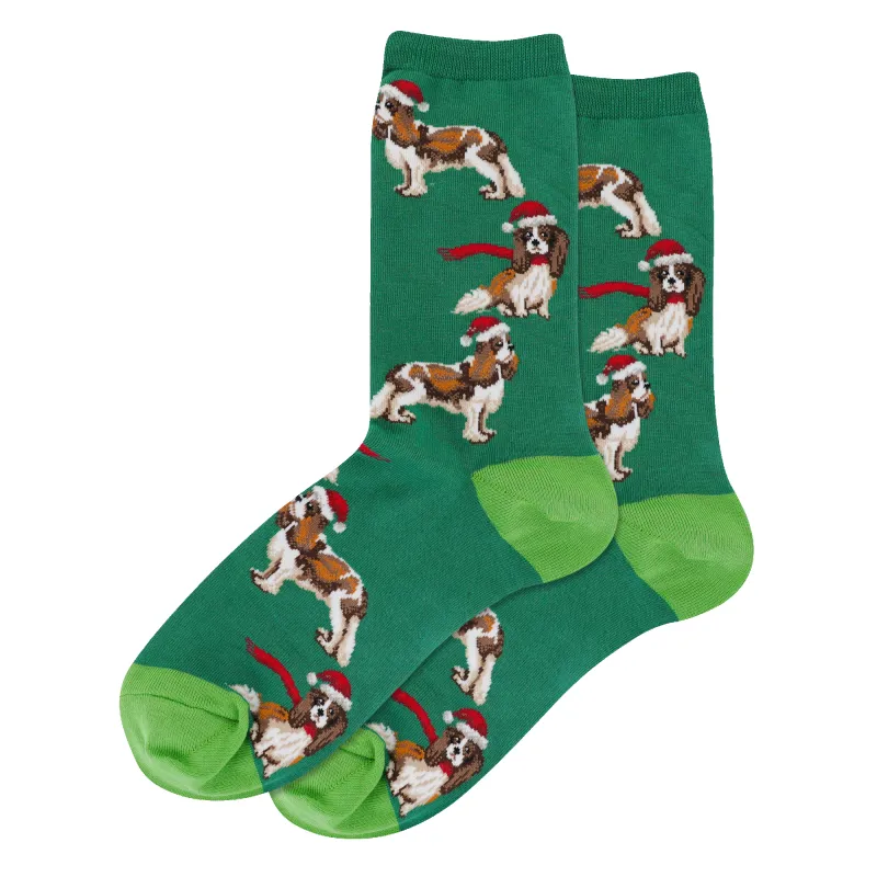 "Santa Dog" Cotton Crew Socks by Hot Sox - Large (CLEARANCE) sold by Great Sox