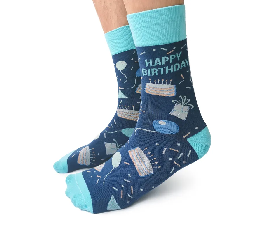 "Happy Birthday" Cotton Crew Socks by Uptown Sox sold by Great Sox