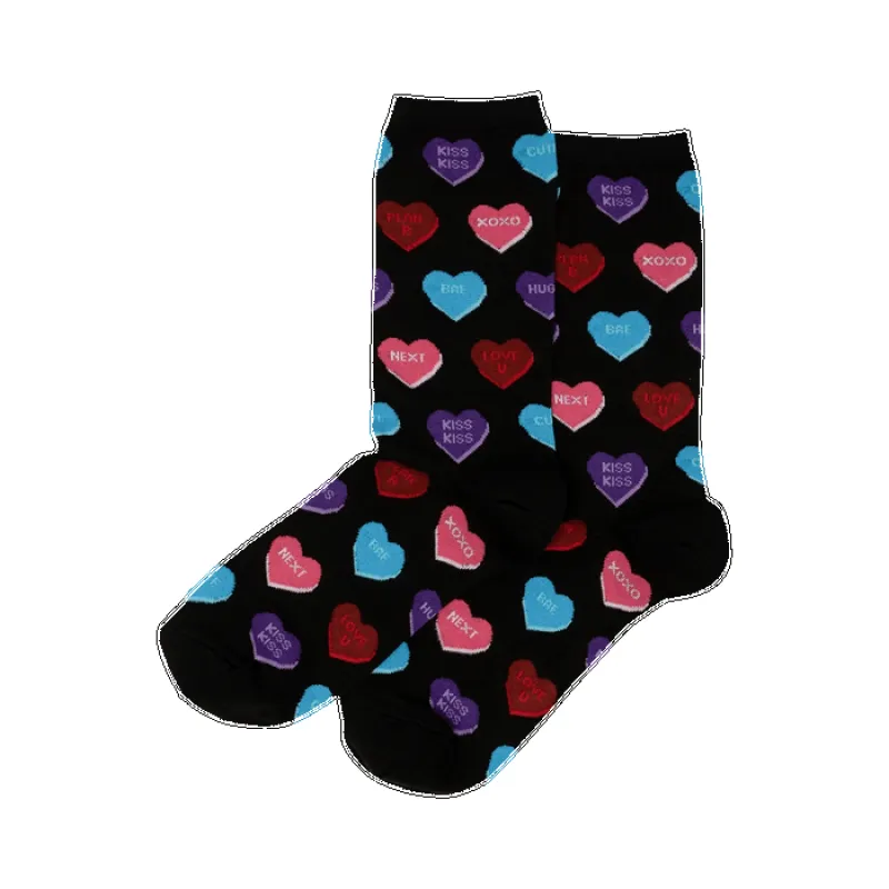 "Candy Heart" Cotton Crew Socks by Hot Sox - Women sold by Great Sox