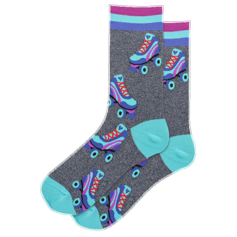 "Roller skates" Cotton Crew Socks by Hot Sox - Medium made by Hot Sox