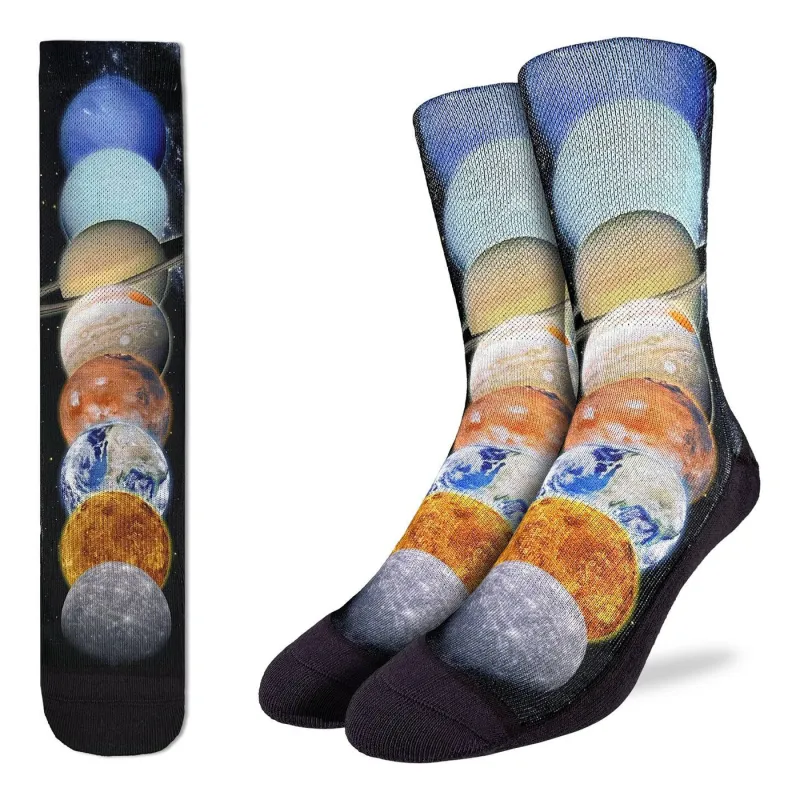 "Planets of the Solar System" Active Crew Socks by Good Luck Sock- Large made by Great Sox