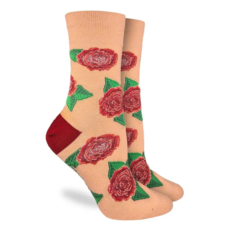 "Roses" Cotton Crew Socks by Good Luck Sock - Medium made by Great Sox