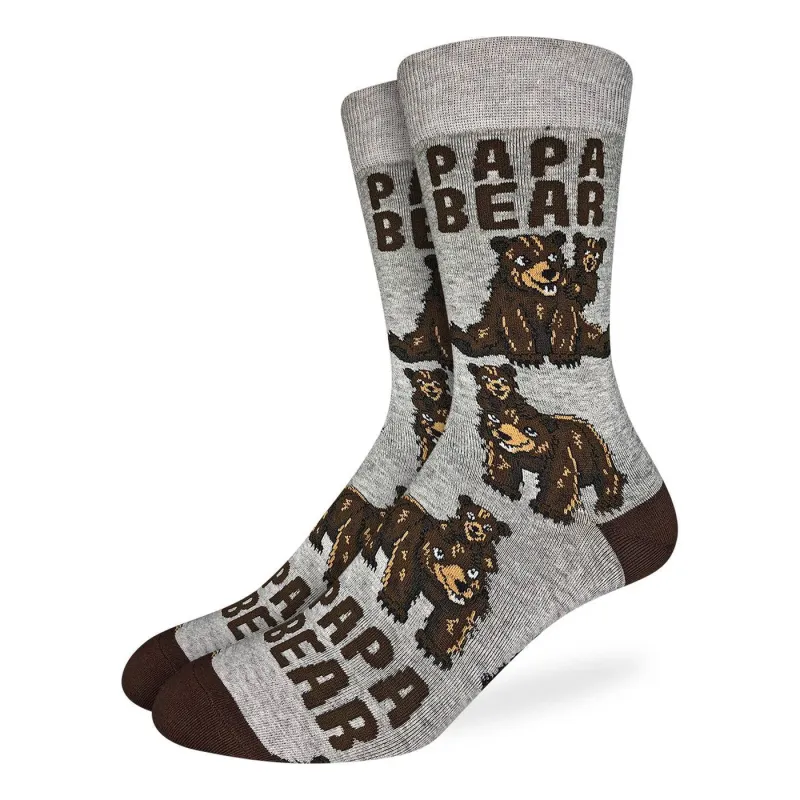 "Papa Bear" Cotton Crew Socks by Good Luck Sock - Extra Large sold by Great Sox