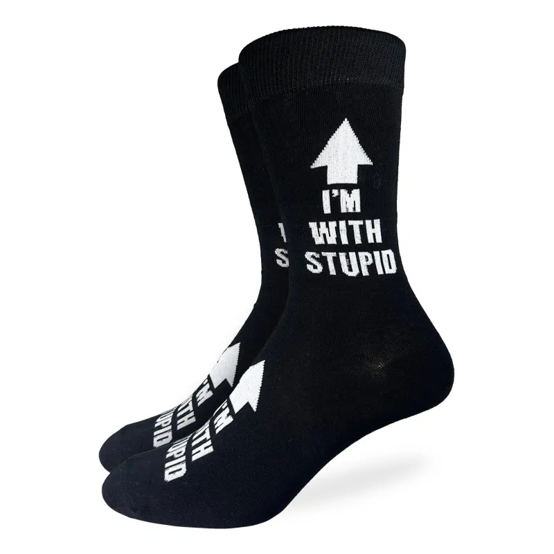 "I'm With Stupid" Cotton Crew Socks by Good Luck Sock - Large sold by Great Sox