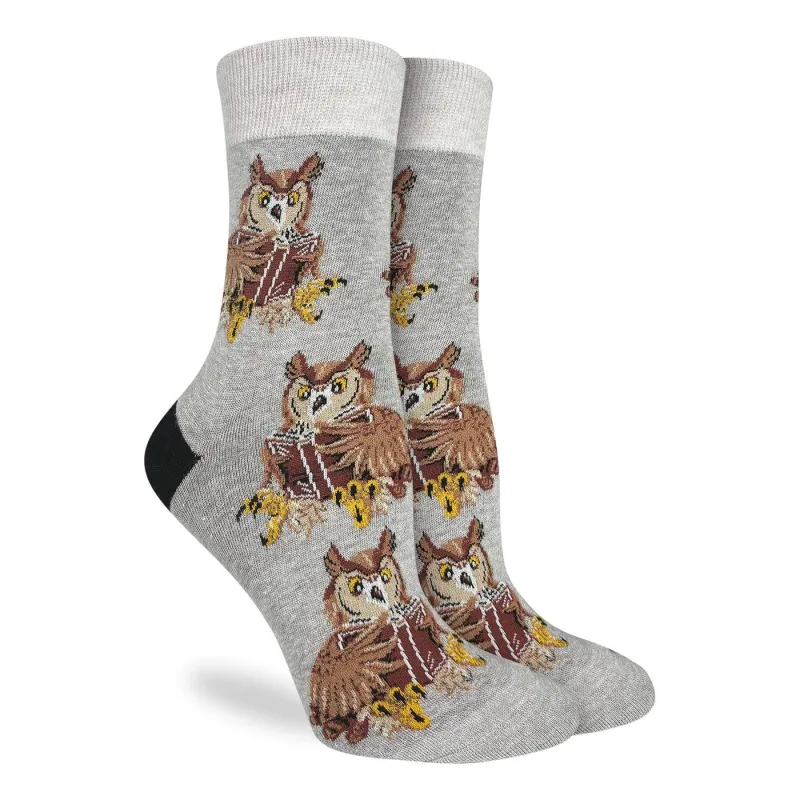 "Book Owl" Cotton Crew Socks by Good Luck Sock - Medium sold by Great Sox
