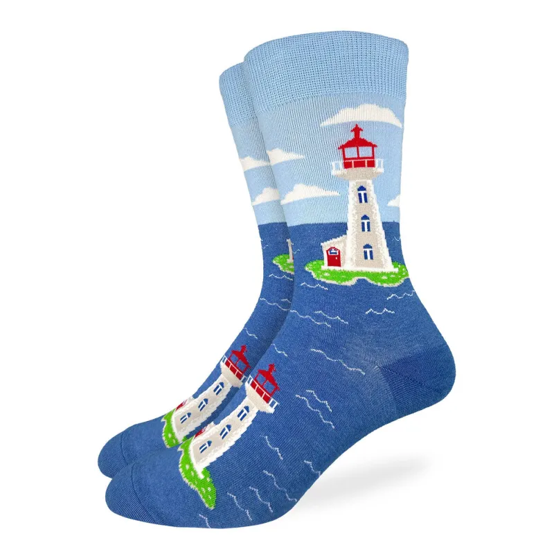 'Lighthouse" Cotton Crew Socks by Good Luck Sock - Large made by Great Sox