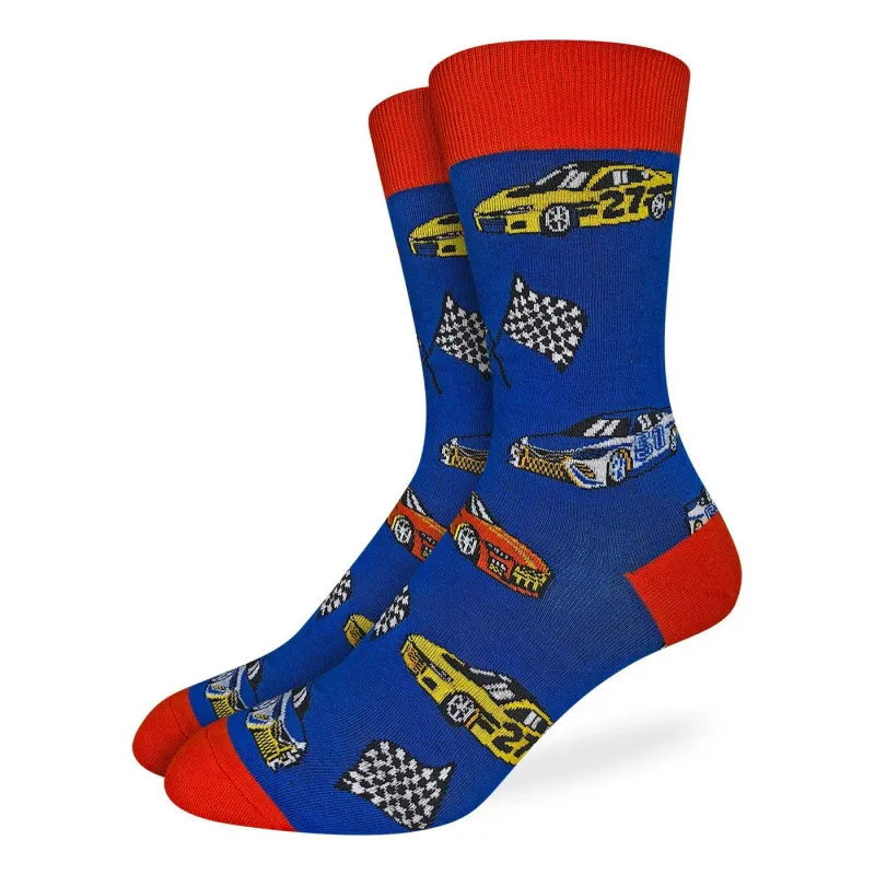 "Race Cars" Cotton Crew Socks by Good Luck Sock - Large sold by Great Sox