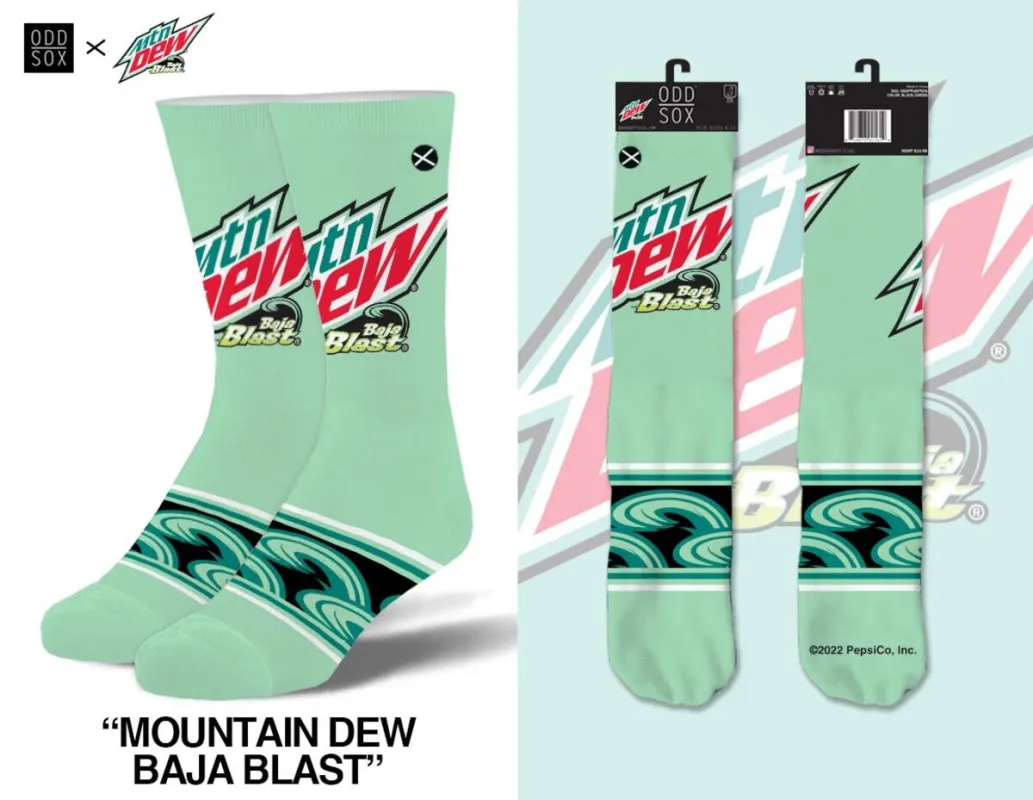 "Mountain Dew: Baja Blast" Cotton Crew Socks by ODD Sox - Men's sold by Great Sox