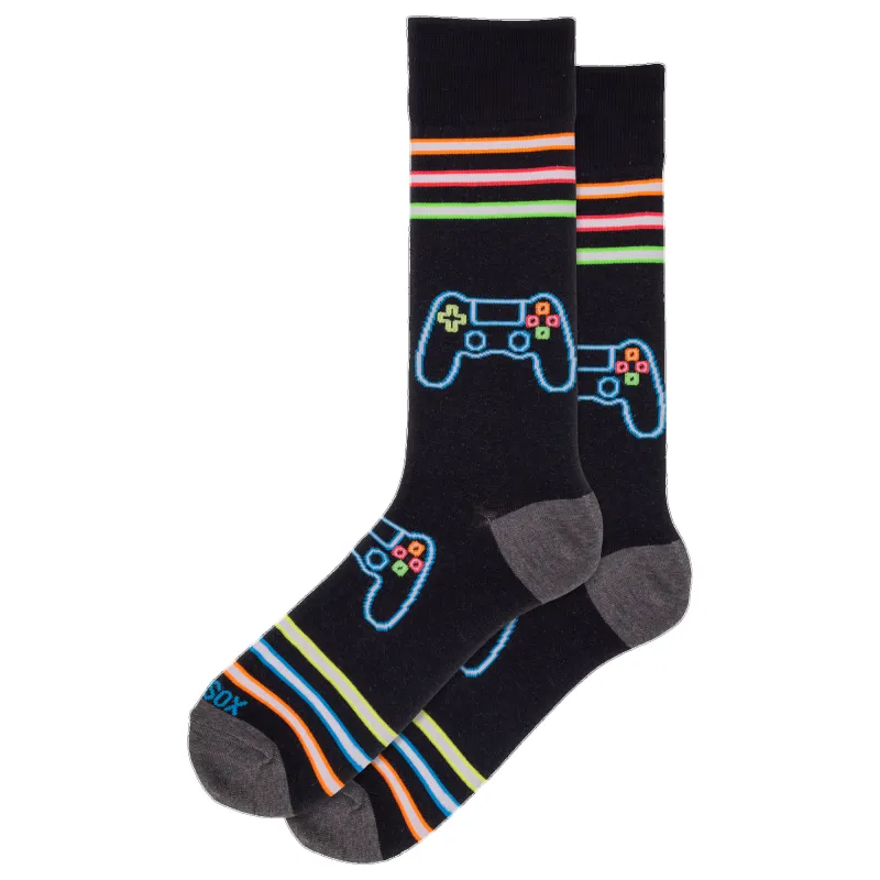 "Neon Gamer" Cotton Crew Socks by Hot Sox - Large sold by Great Sox