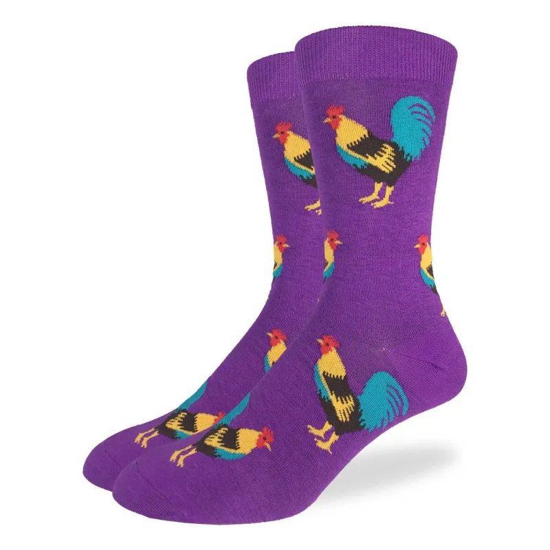 "Purple Roosters" Cotton Crew Socks by Good Luck Sock made by Great Sox