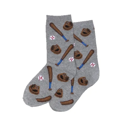 "Baseball" Cotton Crew Socks by Hot Sox - Large sold by Great Sox