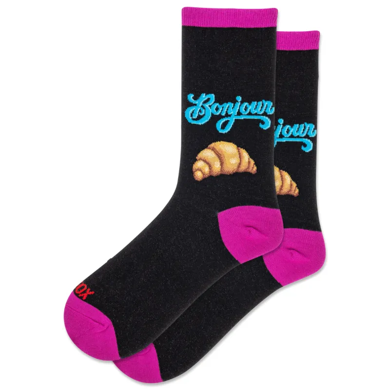 "Bonjour" Cotton Crew Socks by Hot Sox - Medium sold by Great Sox