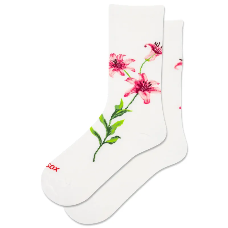 "Lily Floral" Cotton Crew Socks by Hot Sox - Medium sold by Great Sox