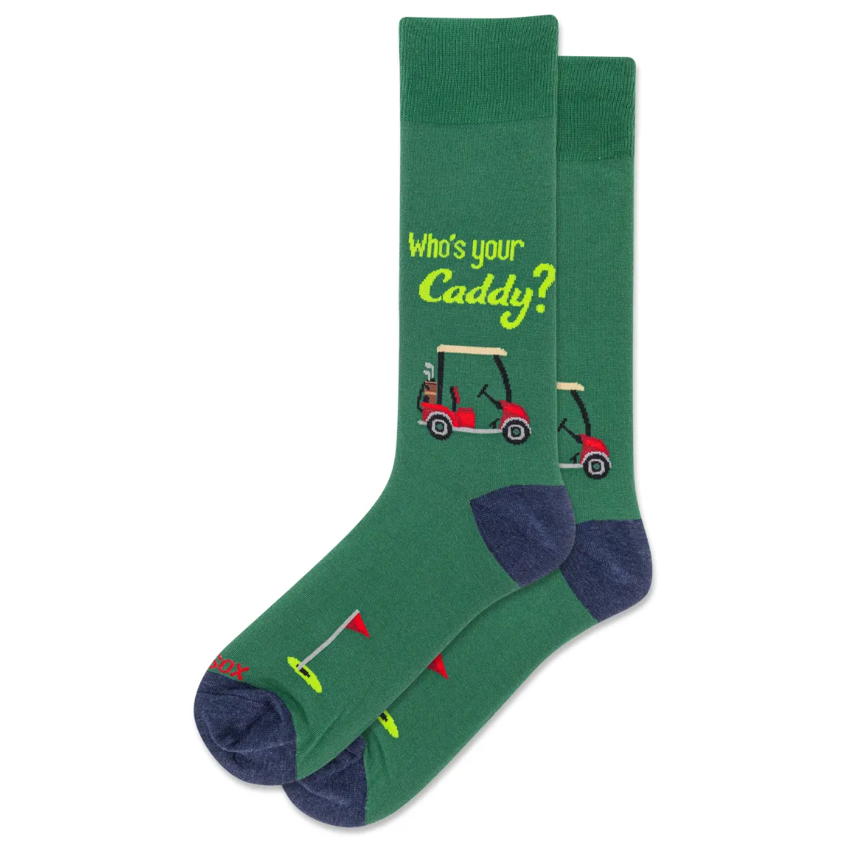 "Who's your caddy?" Cotton Crew Socks by Hot Sox - Large sold by Great Sox