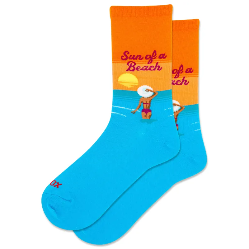 "Sun of a beach" Cotton Crew Socks by Hot Sox - Medium sold by Great Sox