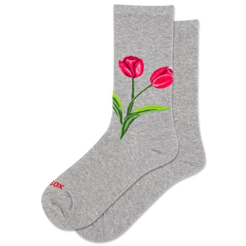 "Tulip Floral" Cotton Crew Socks by Hot Sox - Medium sold by Great Sox
