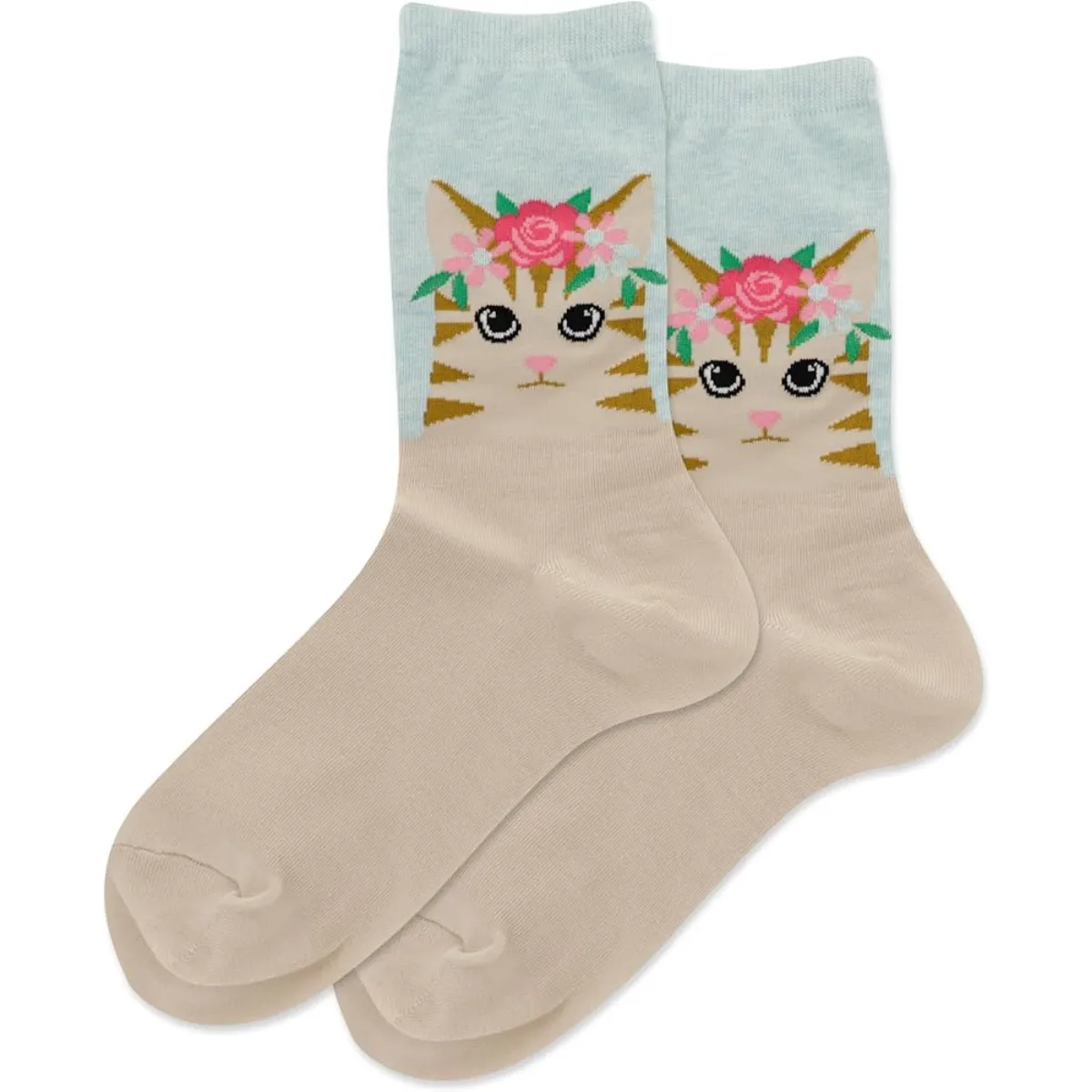 "Cat Flower Crown" Cotton Crew Socks by Hot Sox - Medium sold by Great Sox