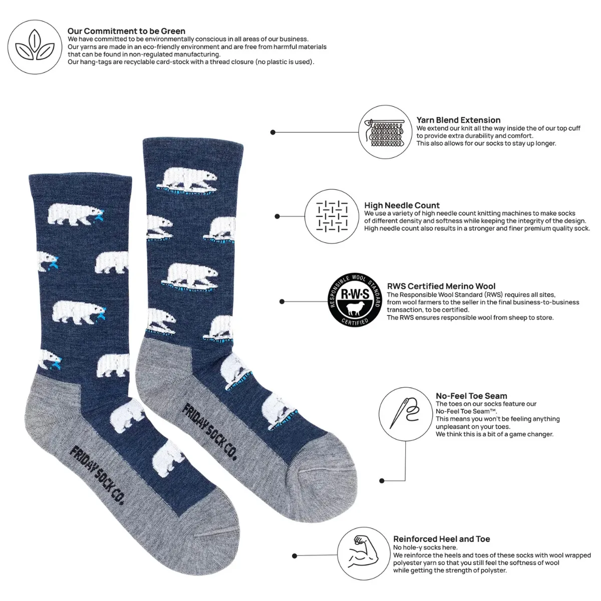 "Polar Bear" 70% Merino Wool Socks by Friday Sock Co sold by Great Sox product image thumbnail 3