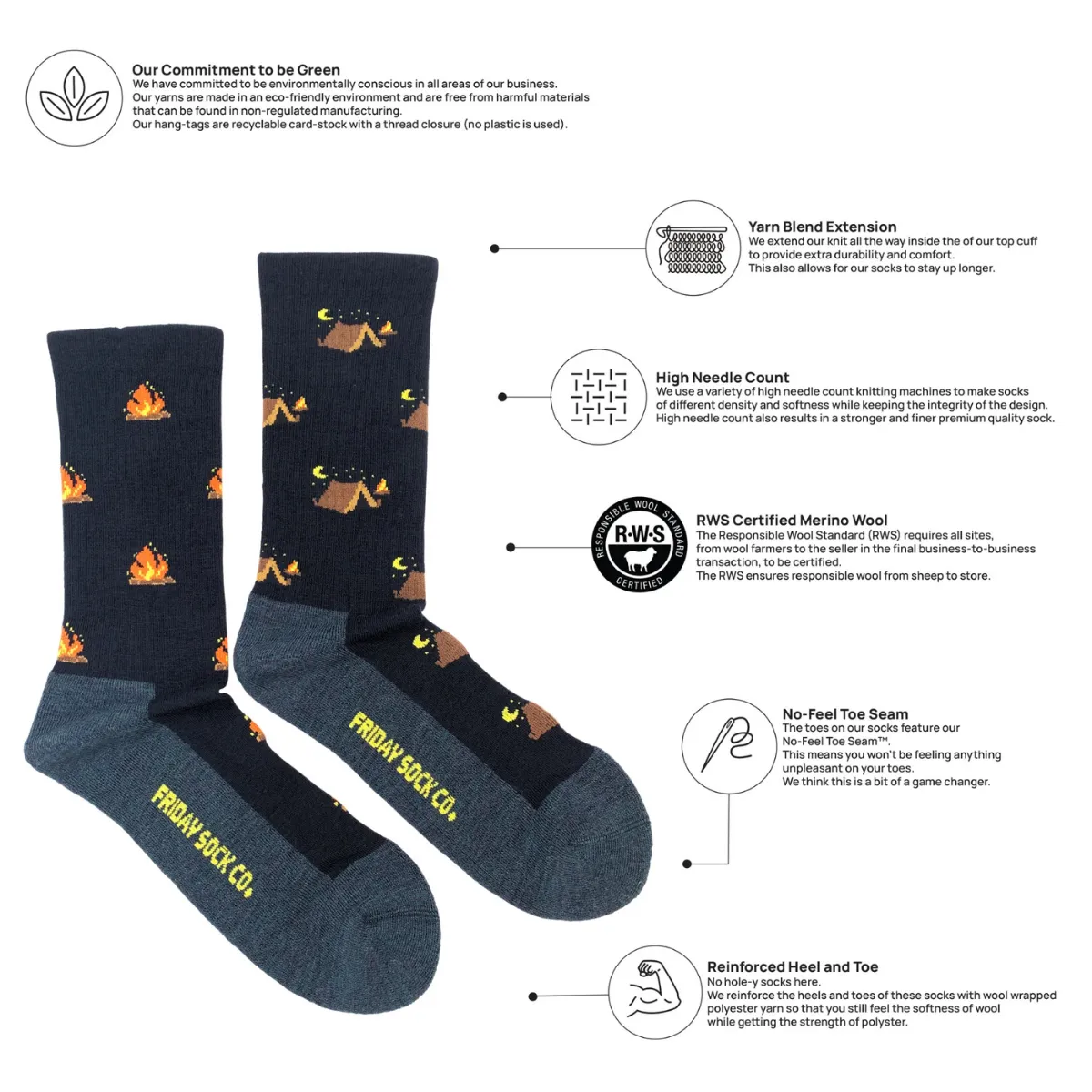 "Camping at Night" 70% Merino Wool Socks by Friday Sock Co sold by Great Sox product image thumbnail 3
