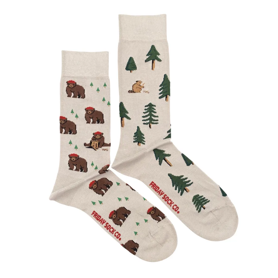" Bear in Hat and Trees" Landscape 85% Cotton Socks by Friday Sock Co(CLEARANCE) sold by Great Sox