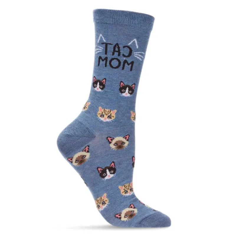 "Cat Mom" Bamboo Crew Socks by Me Moí - Medium (CLEARANCE) sold by Great Sox