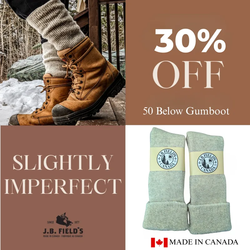 2 PAIR - J.B. Field's Men's Icelandic "50 Below Gumboot" Wool Thermal Sock (SLIGHTLY IMPERFECT) sold by Great Sox