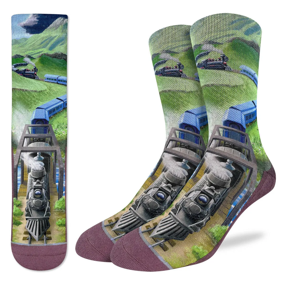 "Steam Train Locomotive" Active Crew Socks by Good Luck Sock- Large sold by Great Sox
