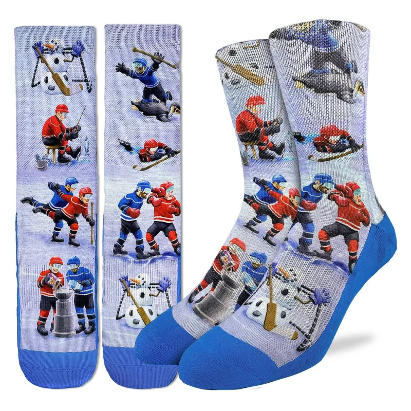 "Crazy Hockey" Active Crew Socks by Good Luck Sock- Large sold by Great Sox