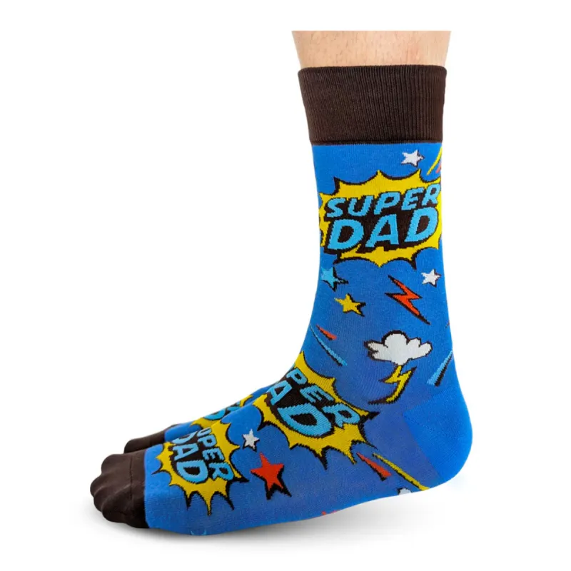 "Super Dad 2.0" Cotton Crew Socks by Uptown Sox - Large made by Great Sox