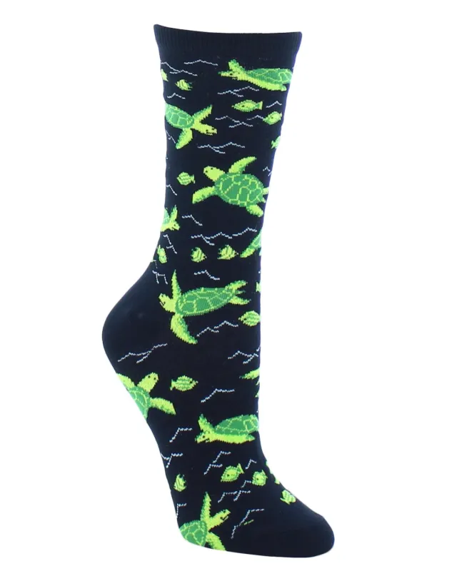"Turtles" Bamboo Crew Socks by Me Moí - Medium sold by Great Sox