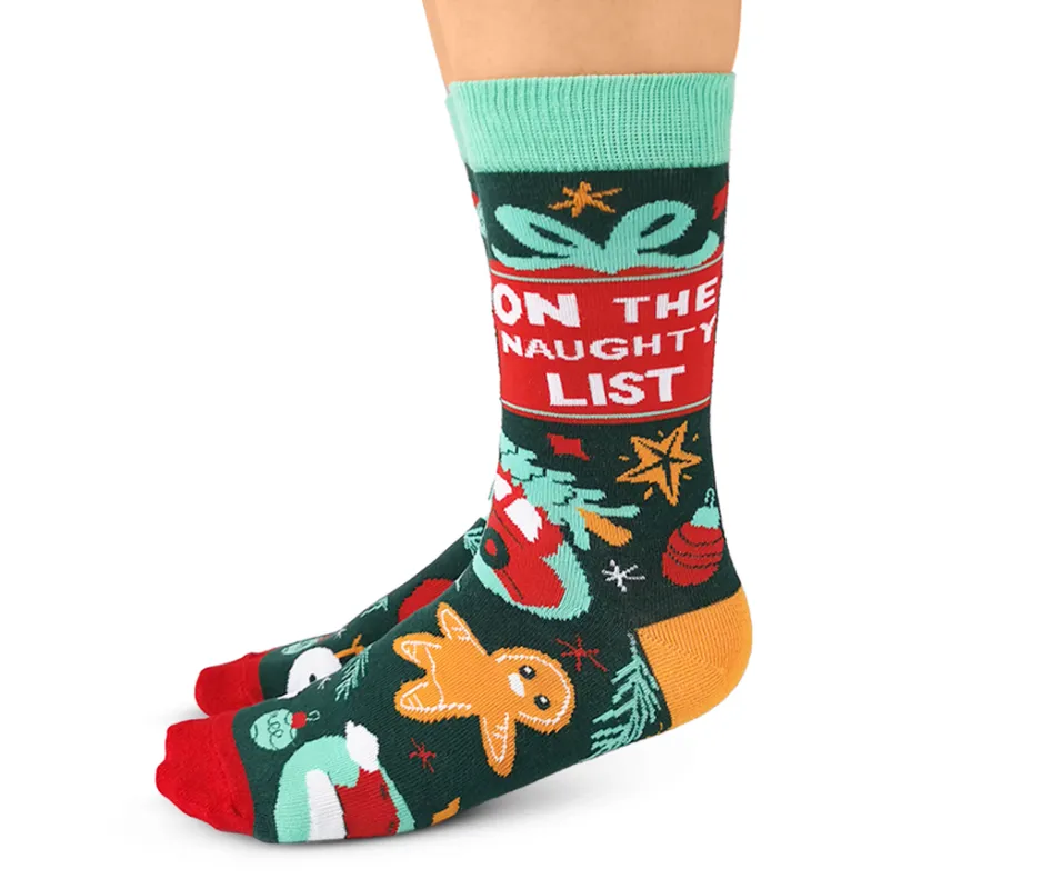 "Naughty List" Cotton Crew Socks by Uptown Sox - Large made by Great Sox