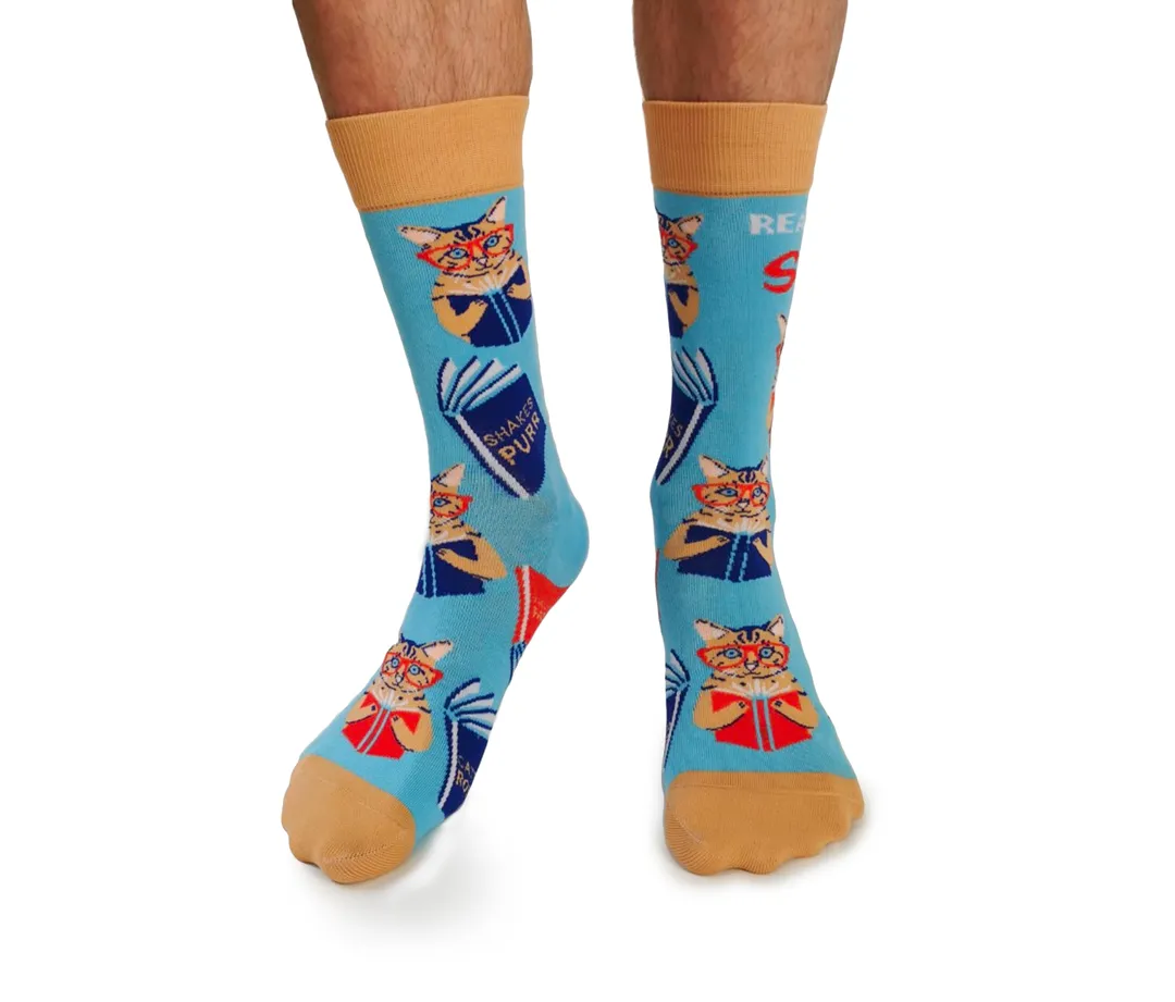 "Shakespurr" Cotton Crew Socks by Uptown Sox sold by Great Sox product image thumbnail 5