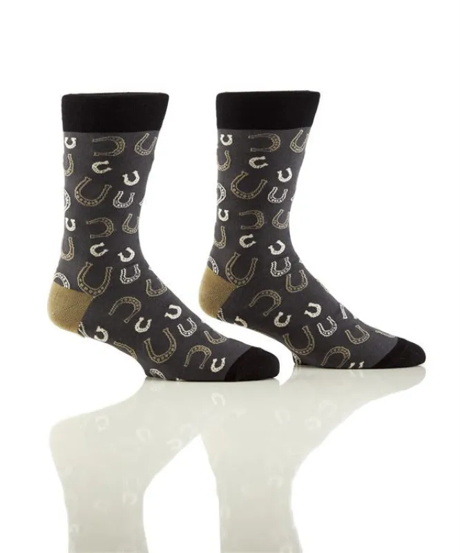 "Horseshoes" Cotton Dress Crew Socks by YO Sox - Large made by Great Sox