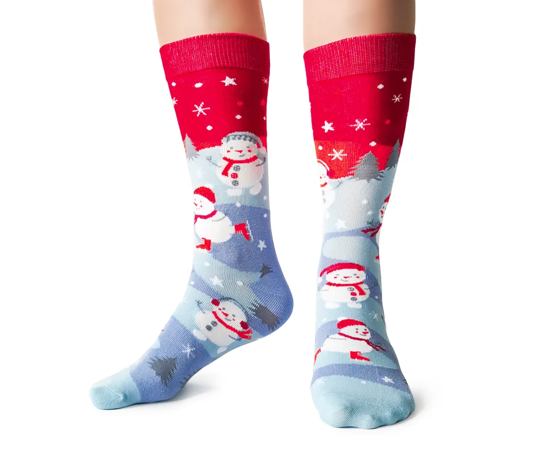 "Skating Snowman" Cotton Crew Socks by Uptown Sox - Medium sold by Great Sox product image thumbnail 2