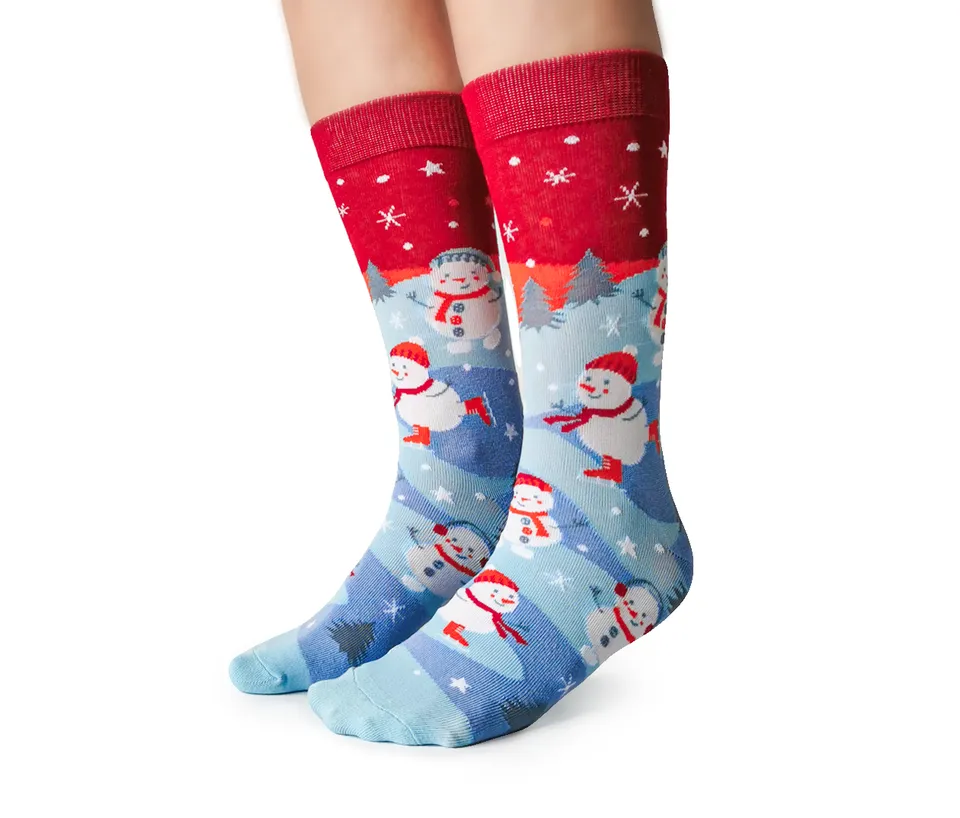 "Skating Snowman" Cotton Crew Socks by Uptown Sox - Medium sold by Great Sox