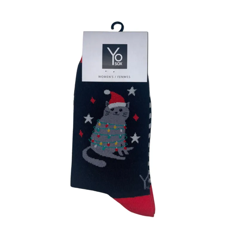 "Christmas Cat" Cotton Dress Crew Socks by YO Sox - Medium sold by Great Sox